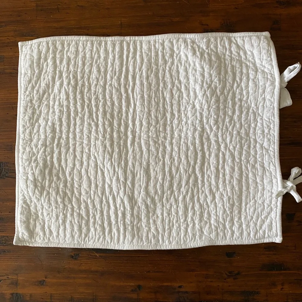 Pottery Barn White Pick Stitch Quilted Pillow Sham Cotton Linen Tie Closure